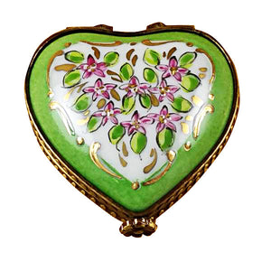 Mini Heart Roses on Green Base Limoges Porcelain Box