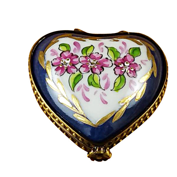 Blue Heart Roses on Blue Base Limoges Porcelain Box