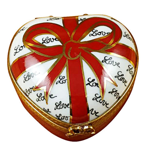 Heart with Red Bow & Three Candies Limoges Porcelain Box