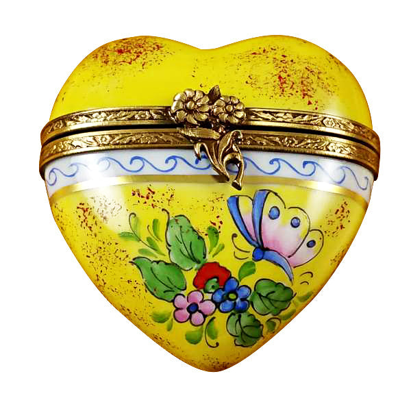 Butterfly Heart Yellow Limoges Porcelain Box