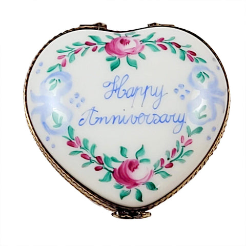 Happy Anniversary Rose Heart Limoges Porcelain Box
