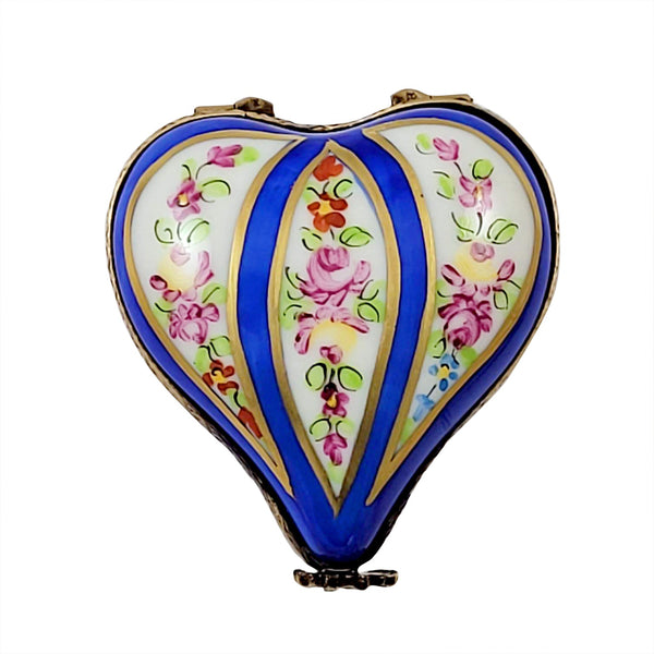 Blue Striped Heart Limoges Porcelain Box
