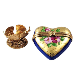 Blue Gold Heart on Butterfly Brass Stand