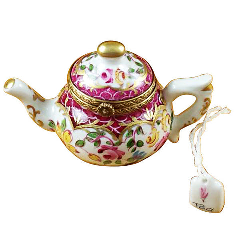 Teapot with Flowers & Maroon Scales Limoges Porcelain Box