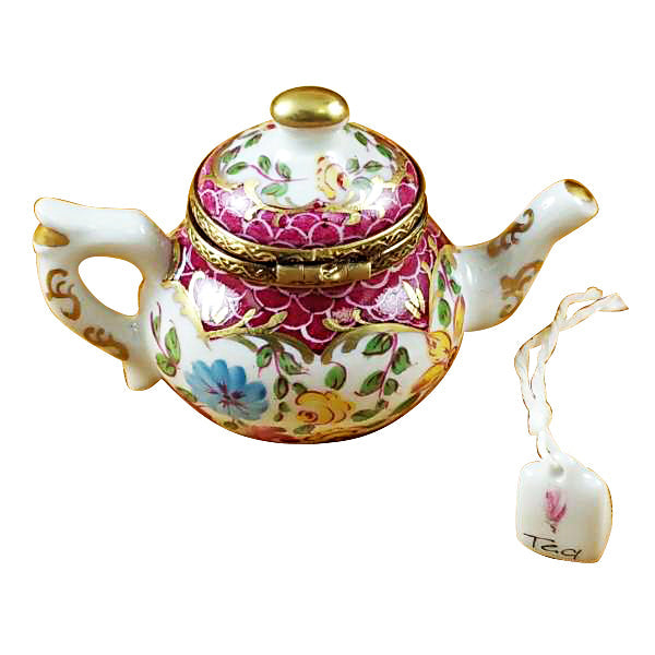 Teapot with Flowers & Maroon Scales Limoges Porcelain Box
