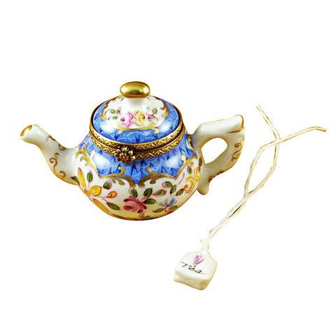 Teapot Blue Scales with Tea Bag Limoges Box Limoges Porcelain Box