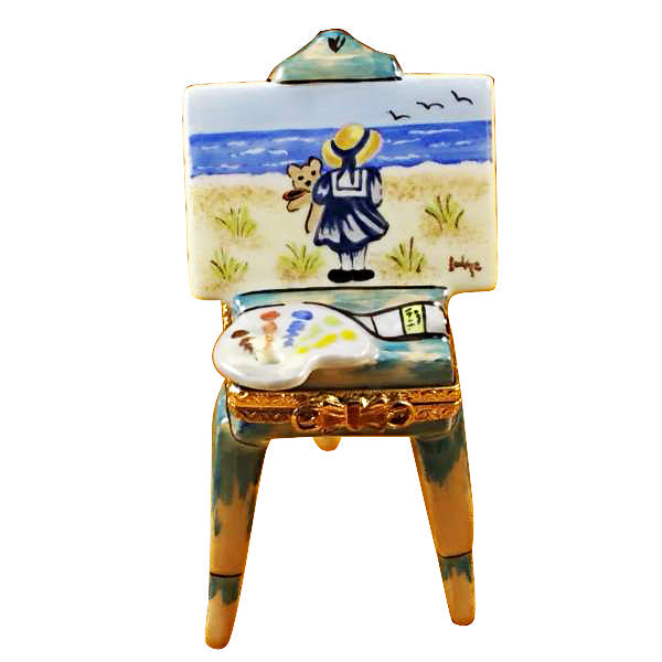 Easel with Girl & Seashore Limoges Porcelain Box