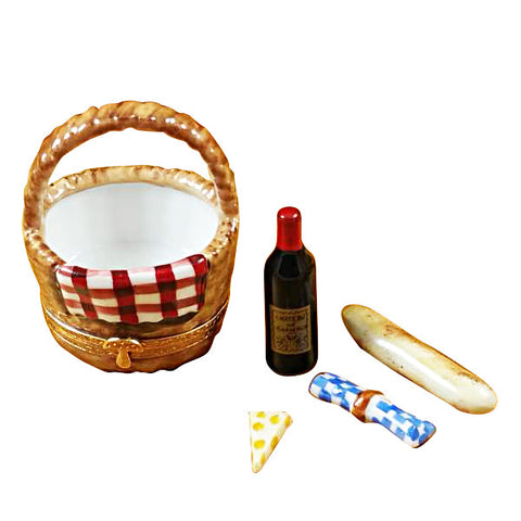 Picnic Basket with Wine, Bread, Cheese & Napkin Limoges Box Limoges Porcelain Box