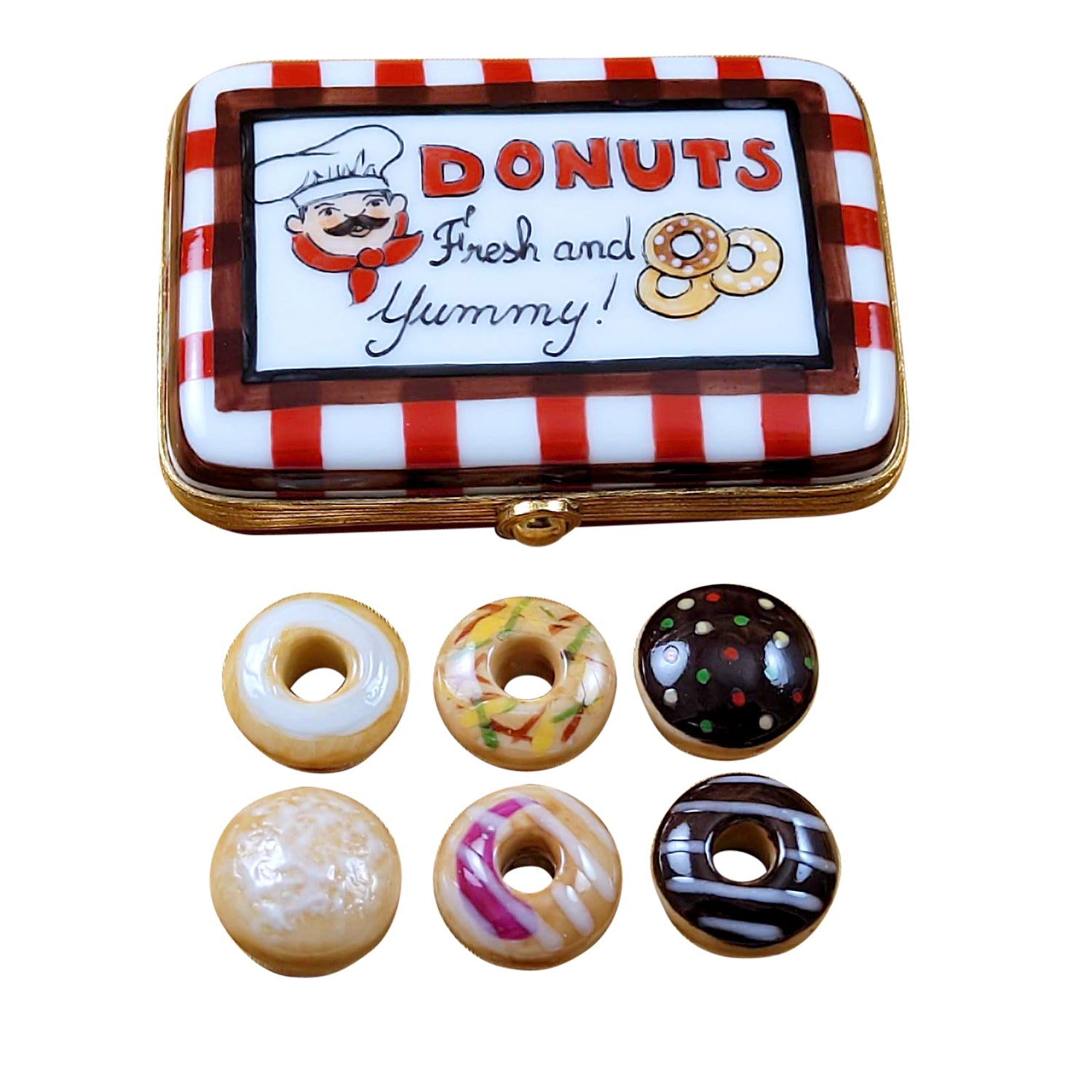 Donut Box with Six Donuts Limoges Porcelain Box