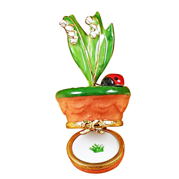 Lily of the Valley with Ladybug in Pot Limoges Porcelain Box