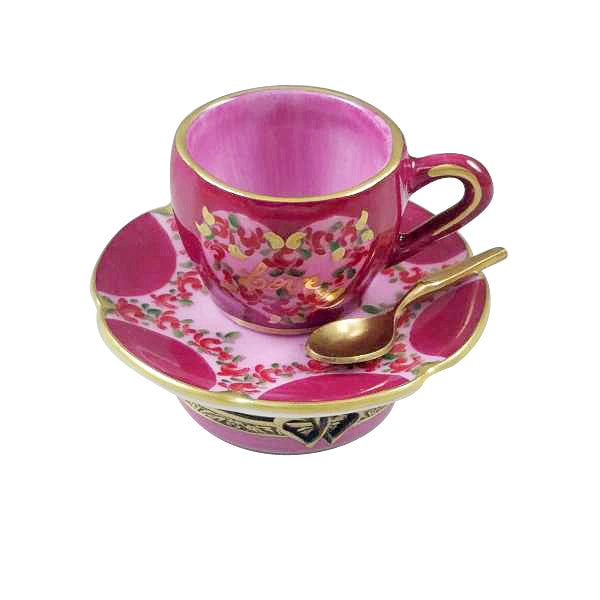 Valentine's LOVE Tea Cup with Spoon and Heart Sugar Cube Limoges Porcelain Box