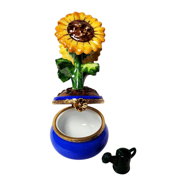 Sunflowers in a Pot with Removable Watering Can Limoges Porcelain Box