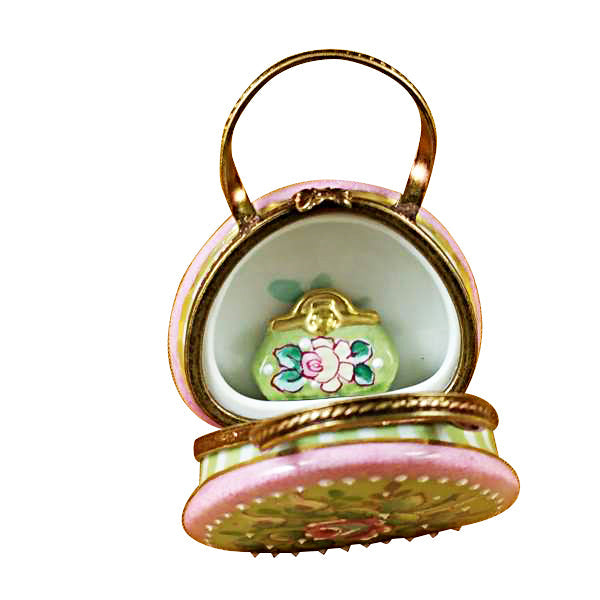 Round Purse with Coin Wallet Victoria Limoges Porcelain Box