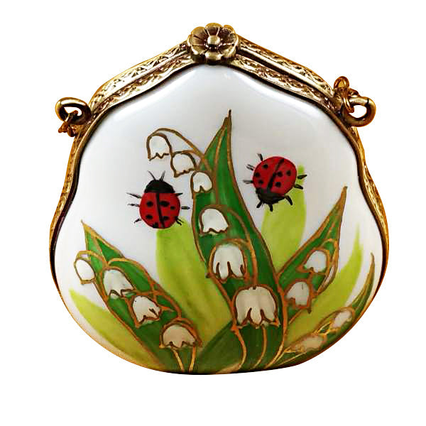 Lily of the Valley Purse with Ladybugs Limoges Porcelain Box