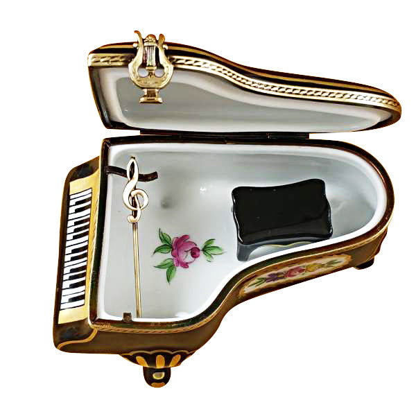 Grand Piano Floral with Porcelain Bench Limoges Porcelain Box