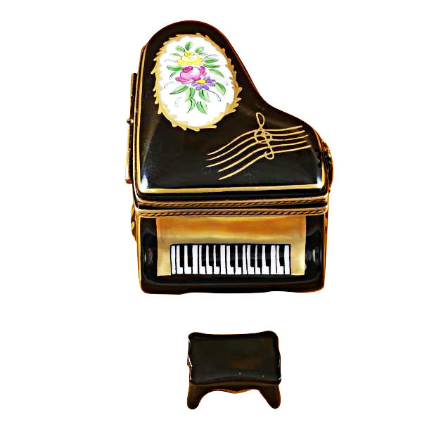 Grand Piano Floral with Porcelain Bench Limoges Porcelain Box