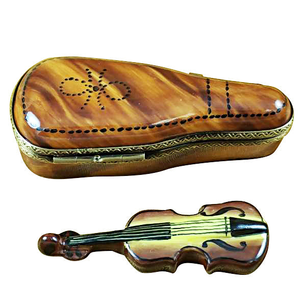 Maplewood Violin Case with Violin Limoges Porcelain Box