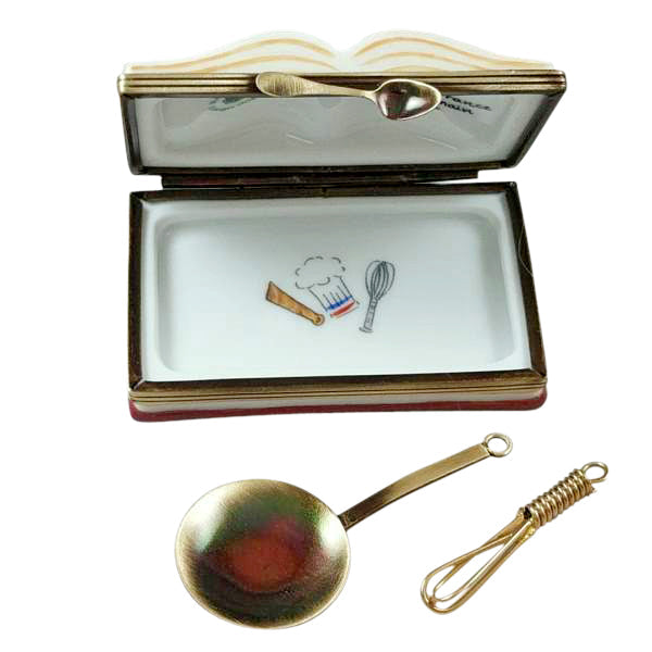 Crepes Suzettes Cookbook with Whisk and Spoon Limoges Porcelain Box