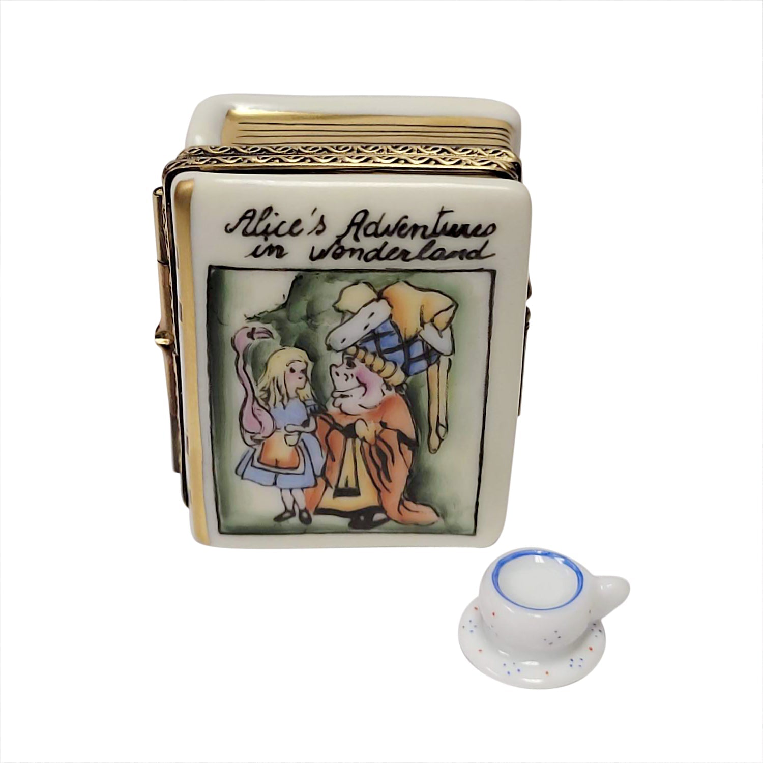 Alice In Wonderland Book with Tea Cup Limoges Porcelain Box
