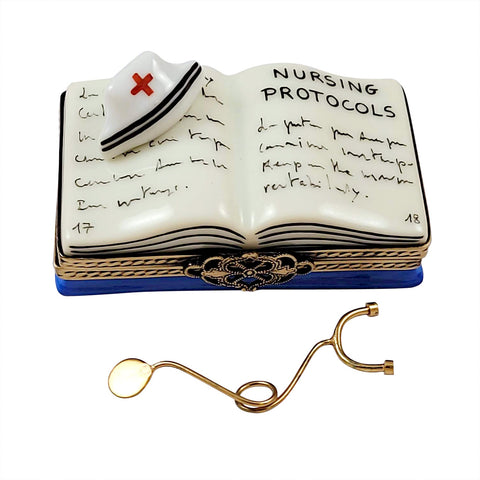 Nursing Book with Stethoscope Limoges Porcelain Box