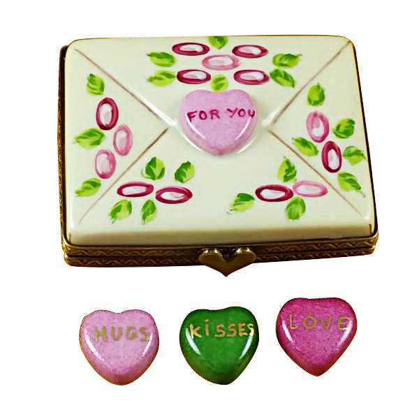 Envelope For You with Three Hearts Limoges Porcelain Box