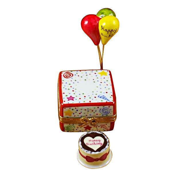 Birthday Cake with Balloons and Confetti Limoges Porcelain Box