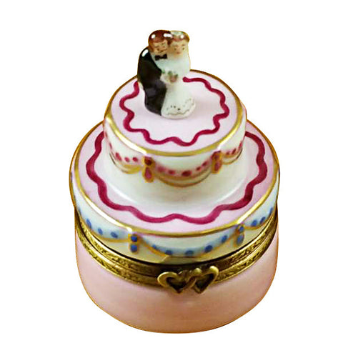 Mini Wedding Cake with Bride and Groom Limoges Porcelain Box