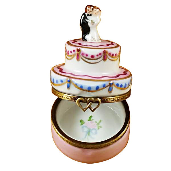 Mini Wedding Cake with Bride and Groom Limoges Porcelain Box