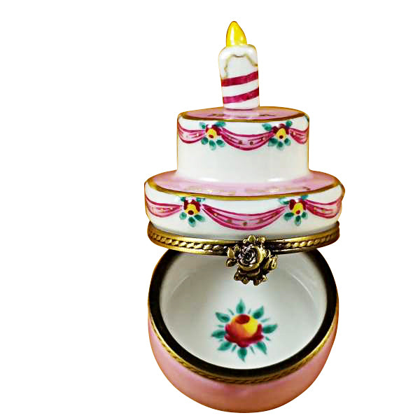 Pink Birthday Cake with Candle 39 AGAIN Limoges Porcelain Box