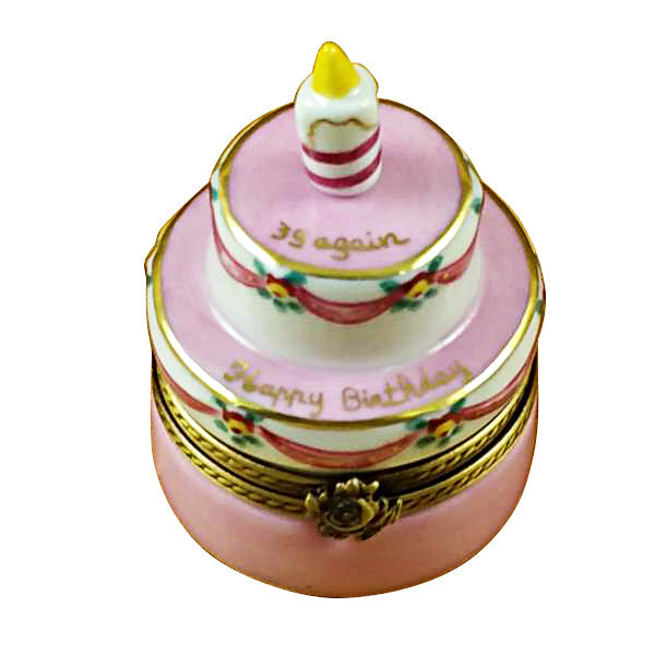 Pink Birthday Cake with Candle 39 AGAIN Limoges Porcelain Box