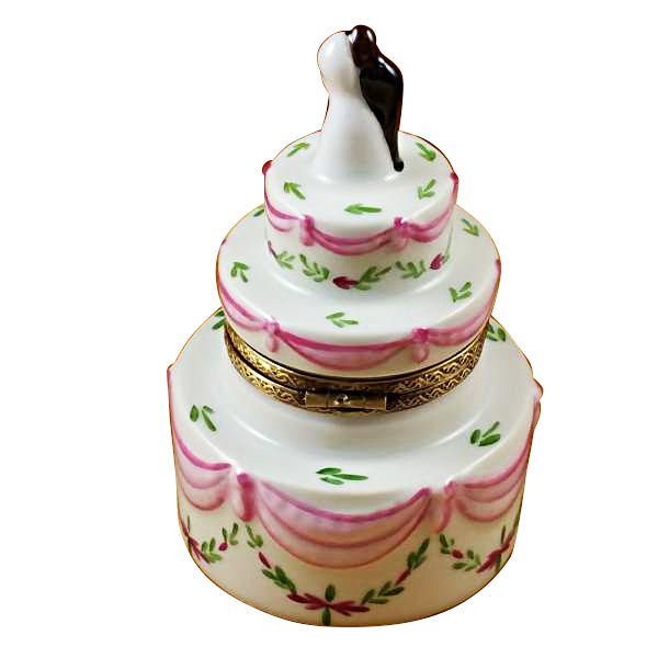 Wedding Cake with Bride and Groom Limoges Porcelain Box