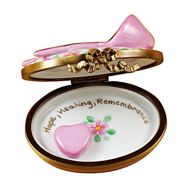 Pink Breast Cancer Ribbon Limoges Porcelain Box