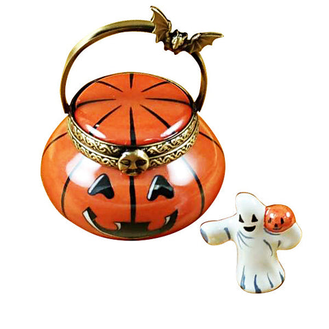Jack O Lantern Pail with Removable Ghost Limoges Box Limoges Porcelain Box