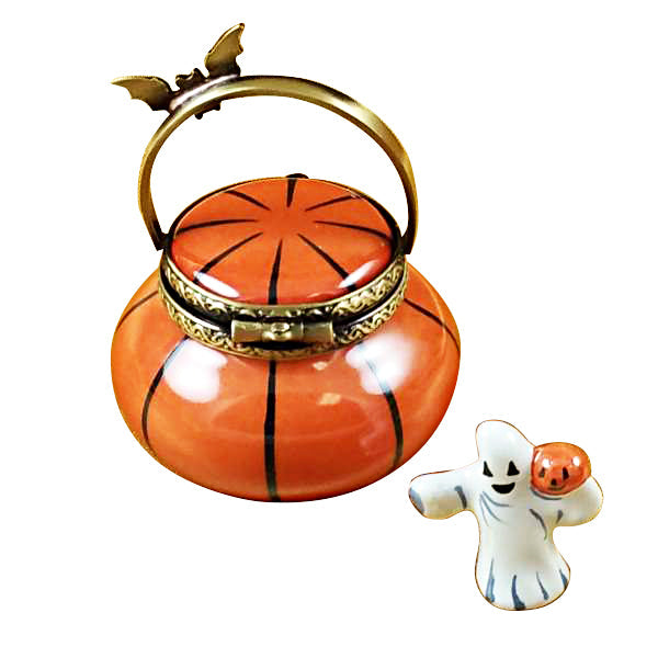Jack O Lantern Pail with Removable Ghost Limoges Porcelain Box