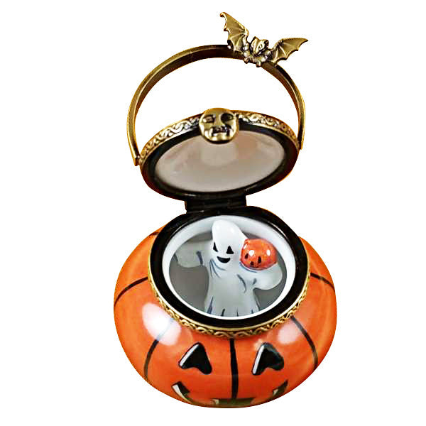 Jack O Lantern Pail with Removable Ghost Limoges Porcelain Box