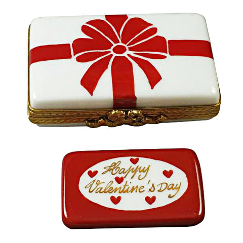 Gift Box with Red Bow Happy Valentine's Day Limoges Porcelain Box