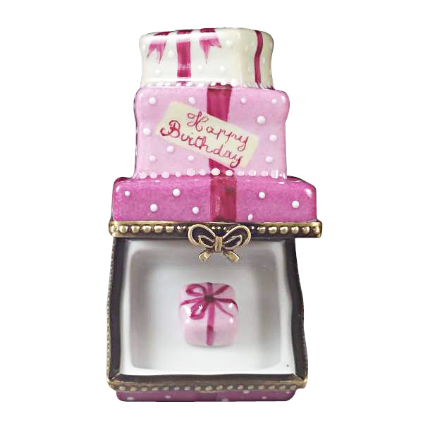 Pink Birthday Cake with Present Limoges Porcelain Box