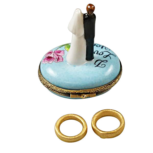Bride and Groom with 2 Removable Rings Limoges Porcelain Box