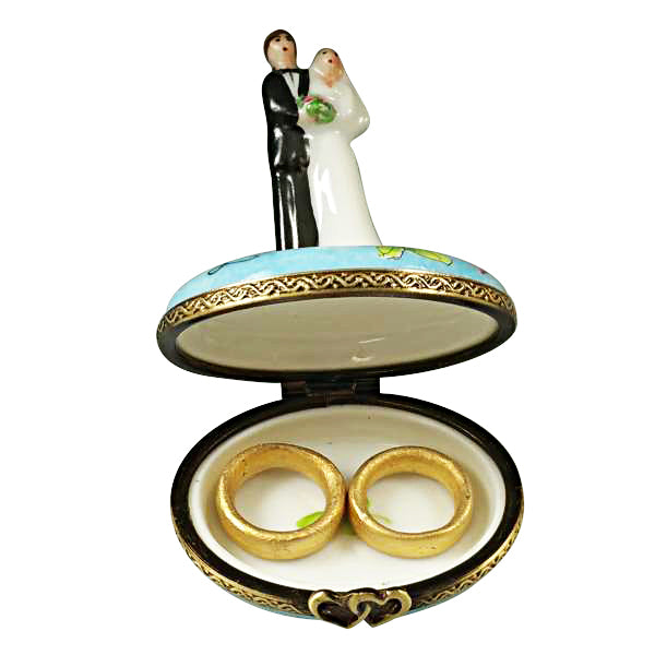 Bride and Groom with 2 Removable Rings Limoges Porcelain Box
