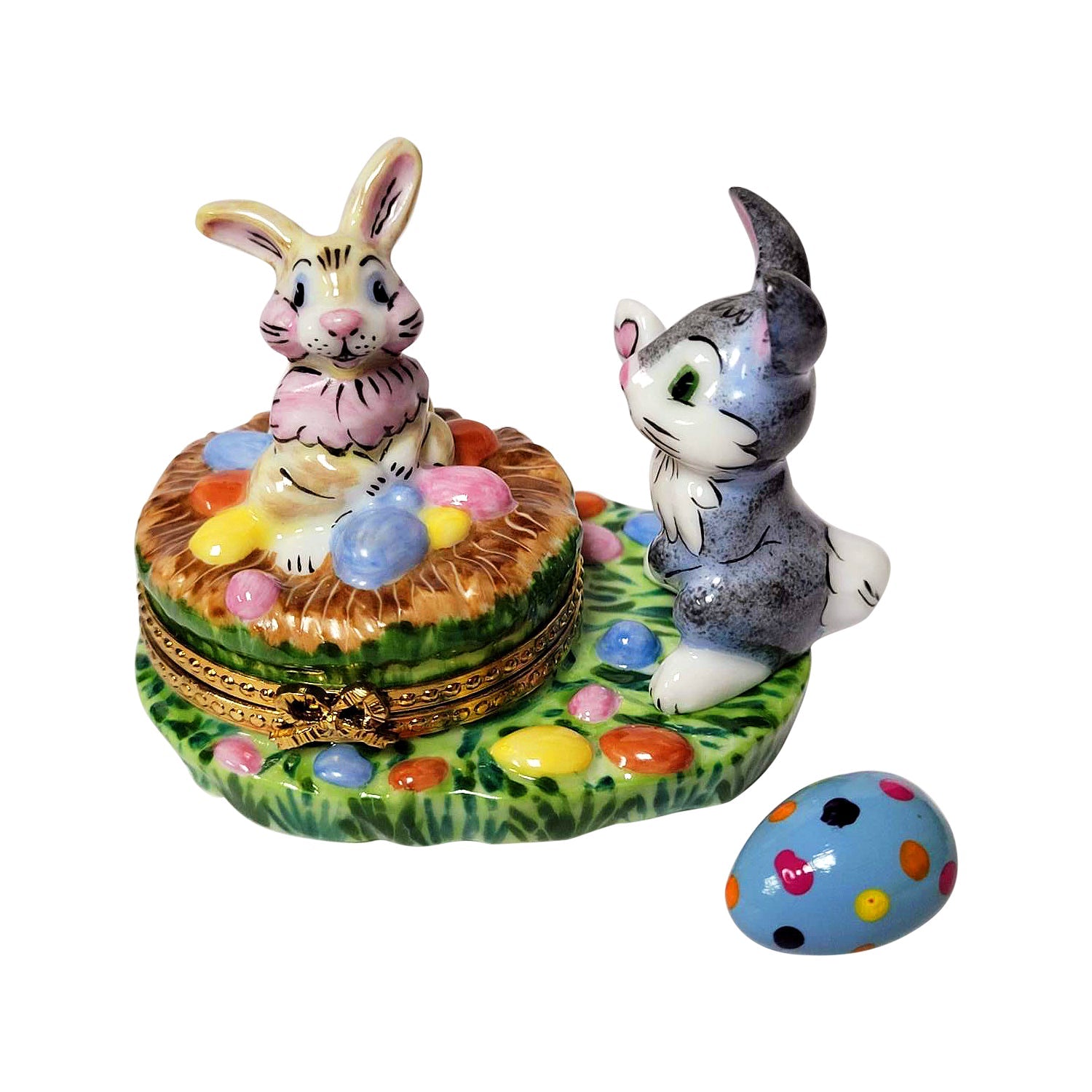Easter Bunnies with Eggs Limoges Porcelain Box