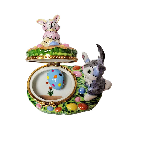 Easter Bunnies with Eggs Limoges Porcelain Box