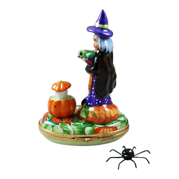 Witch with Pumpkin and Removable Spider Limoges Porcelain Box