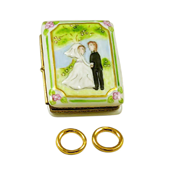 Wedding Book With 2 Removable Gold Rings Limoges Porcelain Box