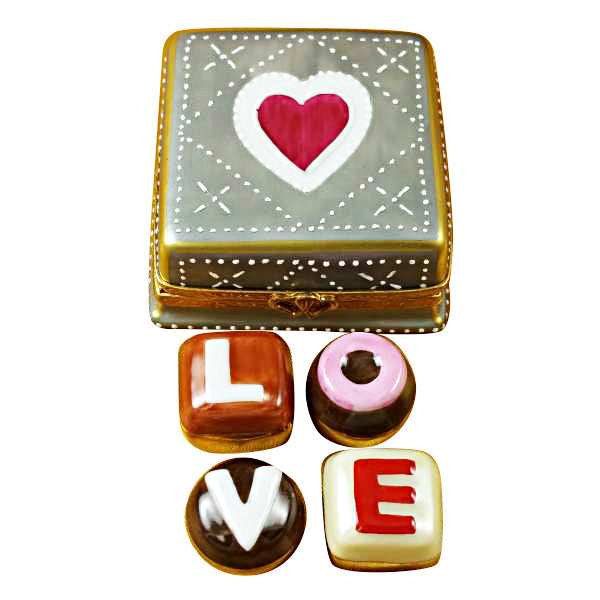 Square Box with Love Truffles Limoges Porcelain Box