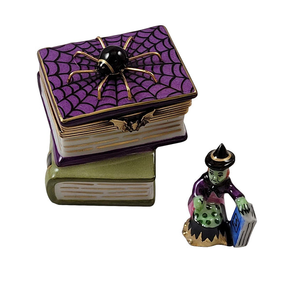 Spell Books with Spider & Witch Limoges Porcelain Box