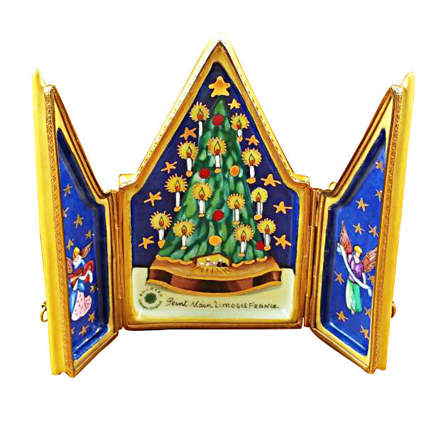 Triptych Christmas Tree Limoges Porcelain Box