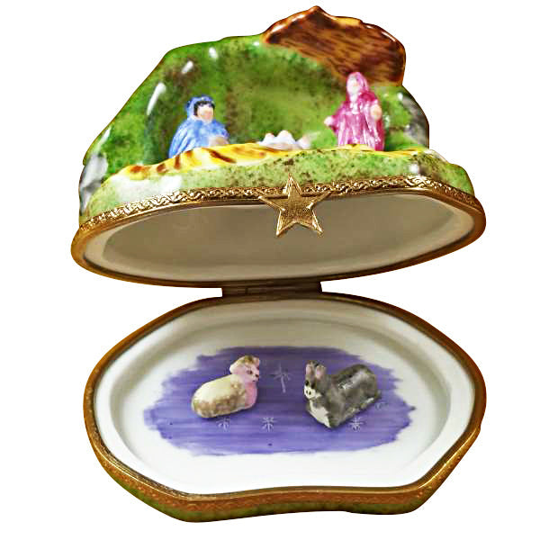Nativity with 2 Removable Animals Limoges Porcelain Box