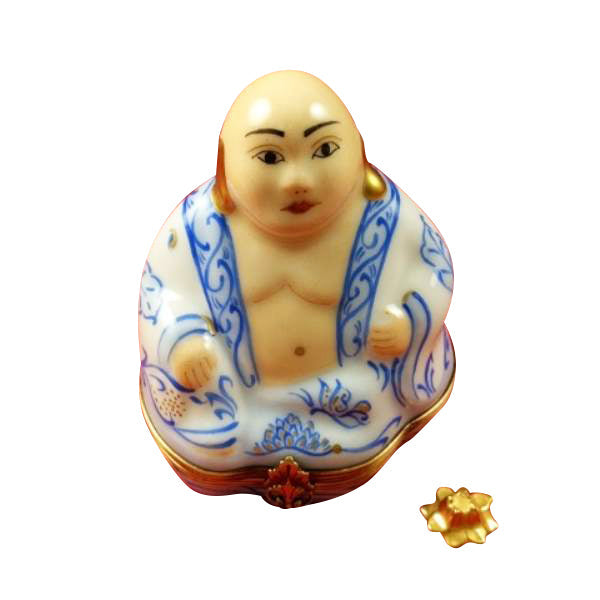 Buddha with Removable Gold Lotus Flower Limoges Porcelain Box