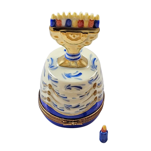 Hanukkah Menorah on Table with Removable Candle Limoges Porcelain Box