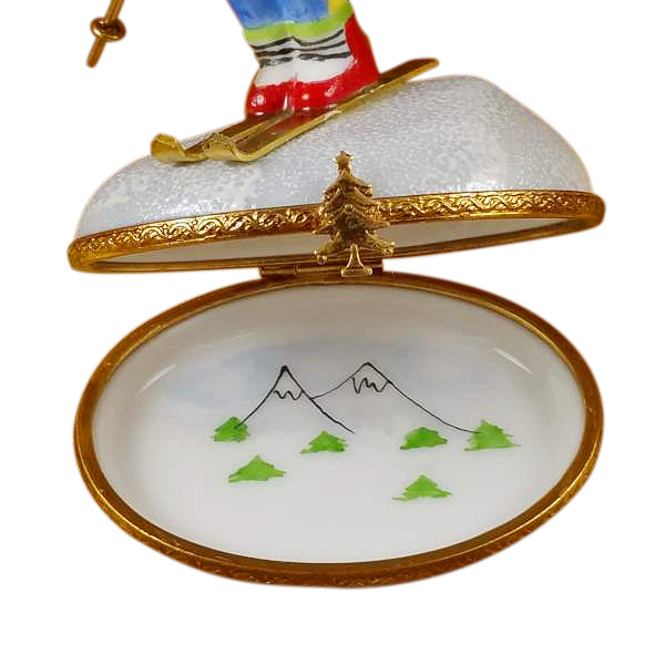 Skier on Mountain Limoges Porcelain Box
